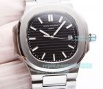 JH Factory Replica Patek Philippe Nautilus Black Dial SS Bezel Men 42.5MM Watch